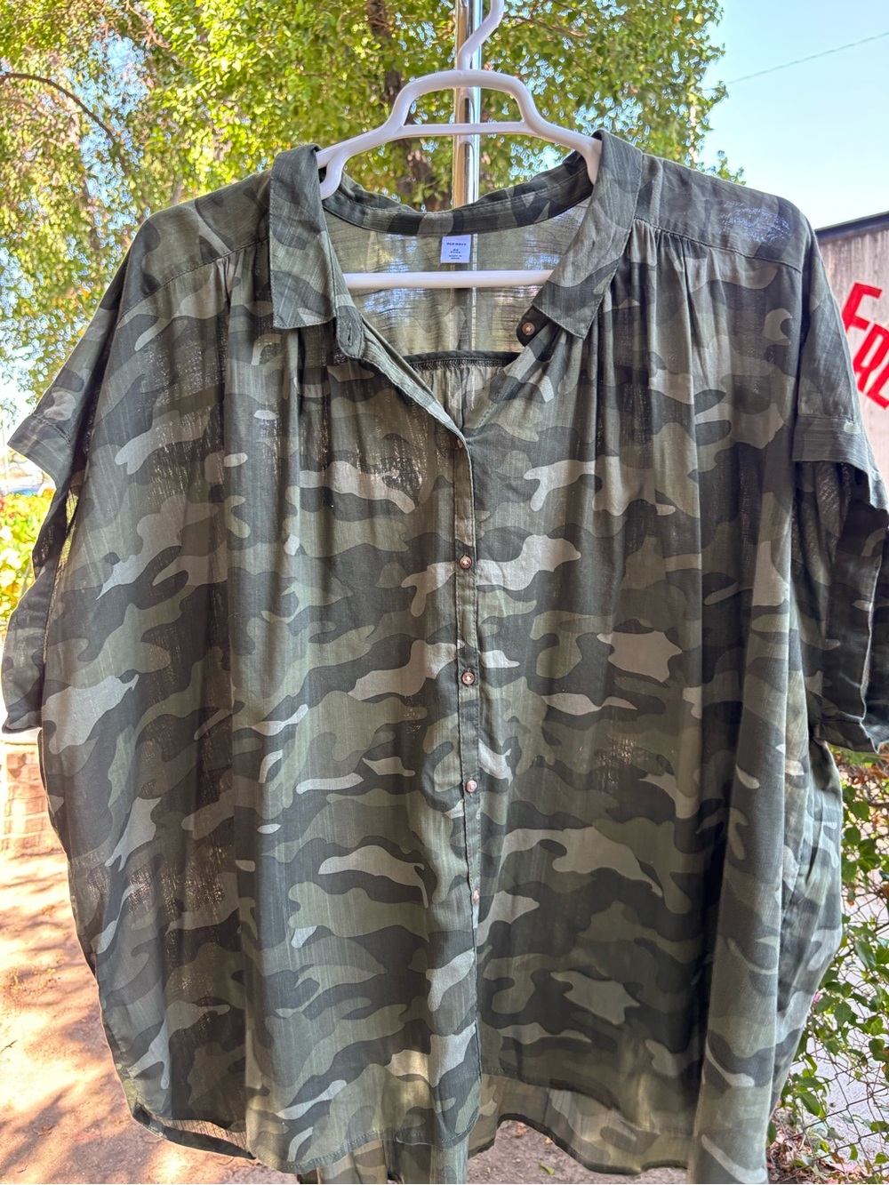 Olive Camo Oversized Camp Shirt Plus Size 4X
